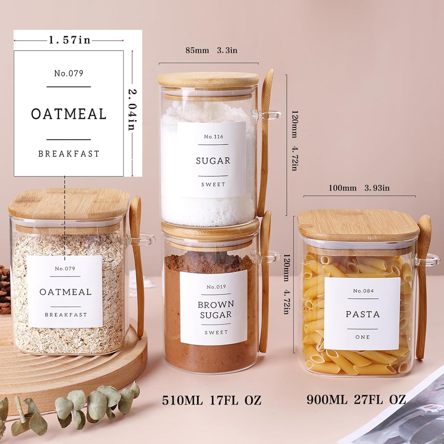 6 Pack Glass Jars with Bamboo Lid and Spoons