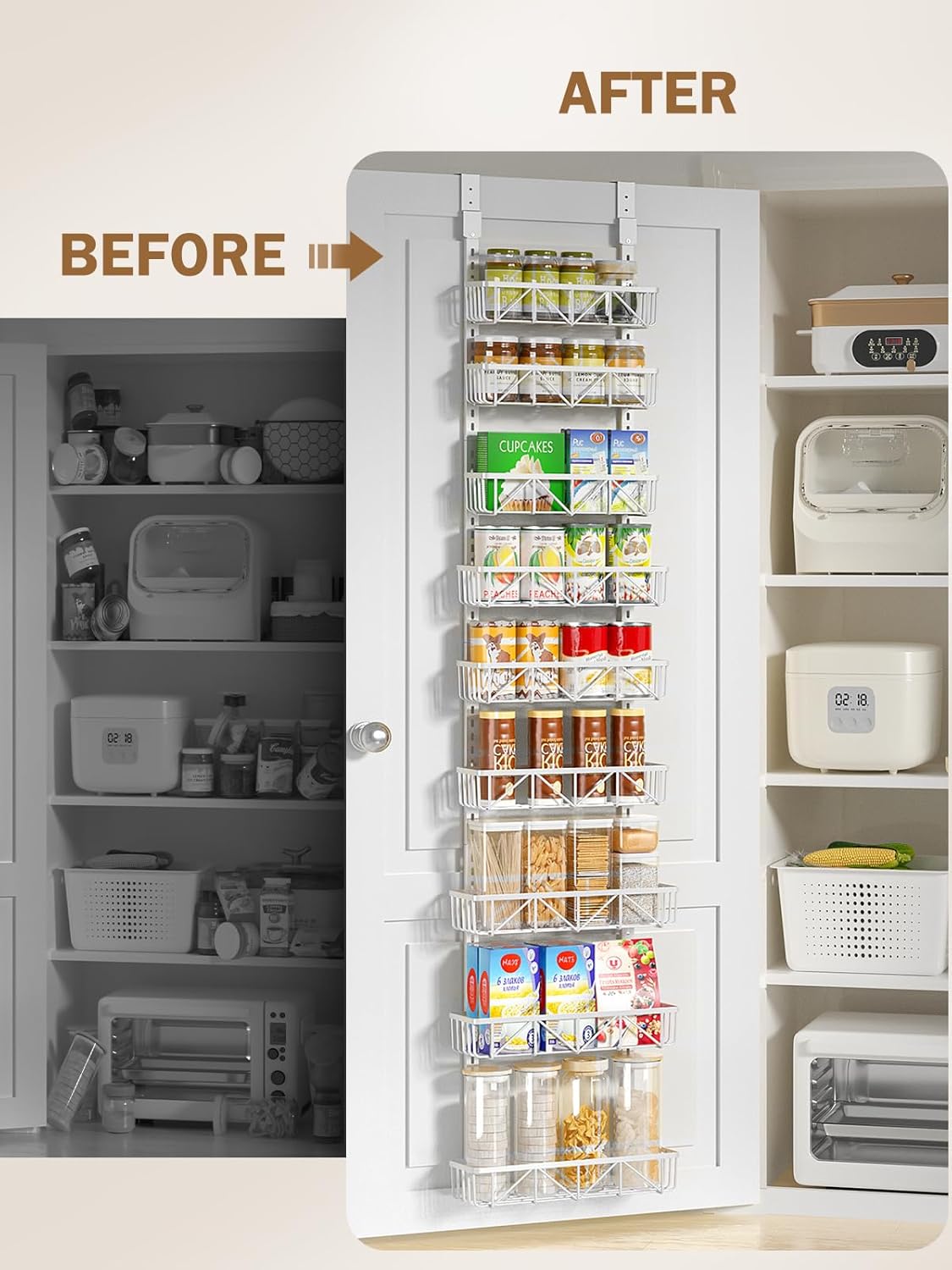 Narrow 9-Tier Over the Door Pantry Organizer, Adjustable Pantry Storage, Metal Hanging Spice Rack