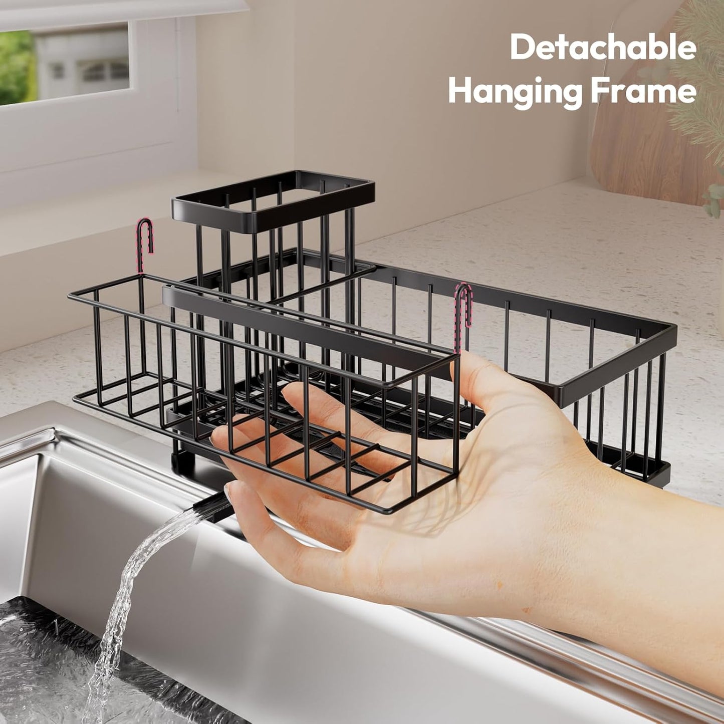 Sink Caddy Sponge Holder - Large Sponge Holder for Kitchen Sink with 360°Auto-Drain Tray
