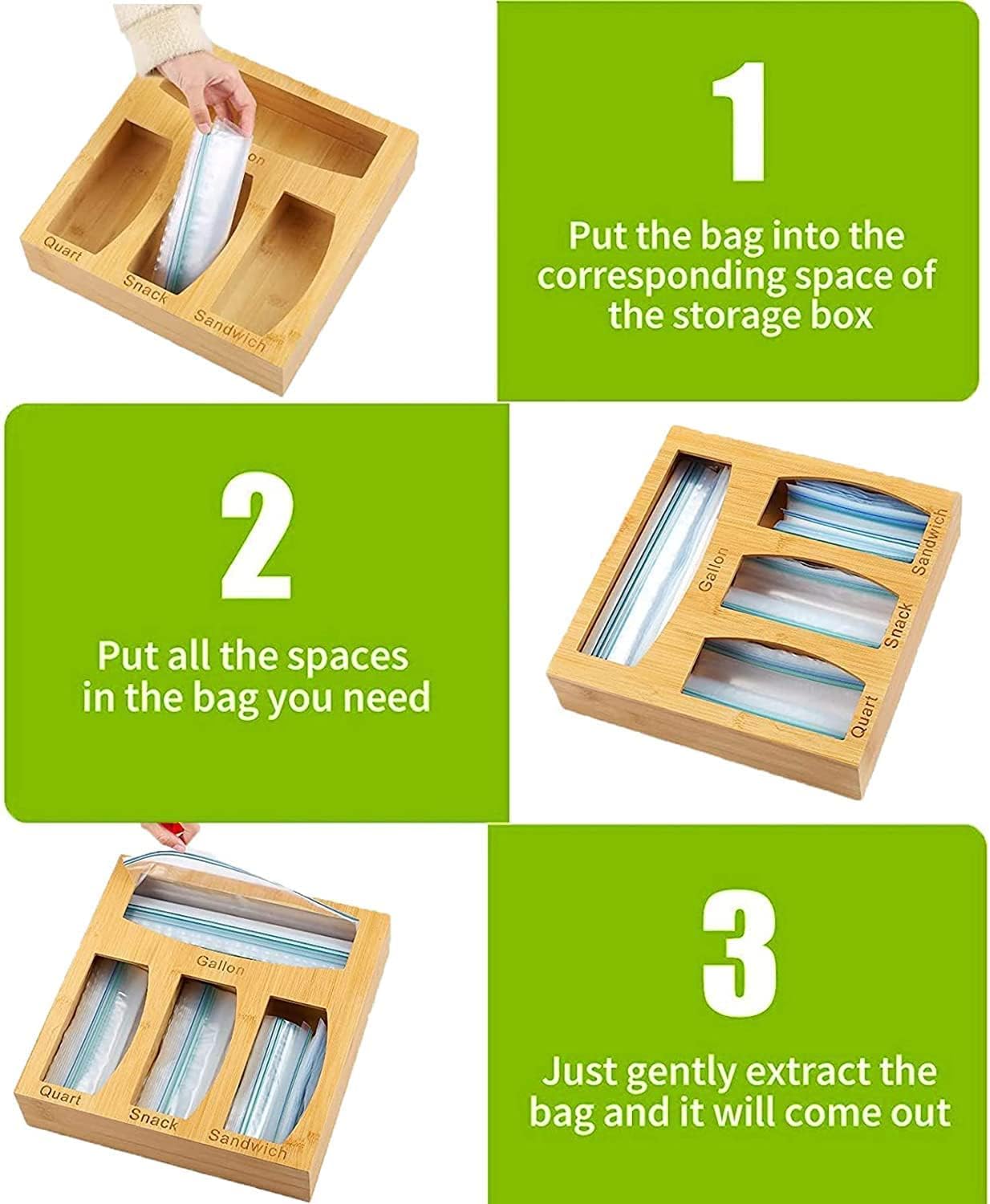 Food Ziplock Bag Storage Organizer For Kitchen Drawer, Bamboo Baggie Holder