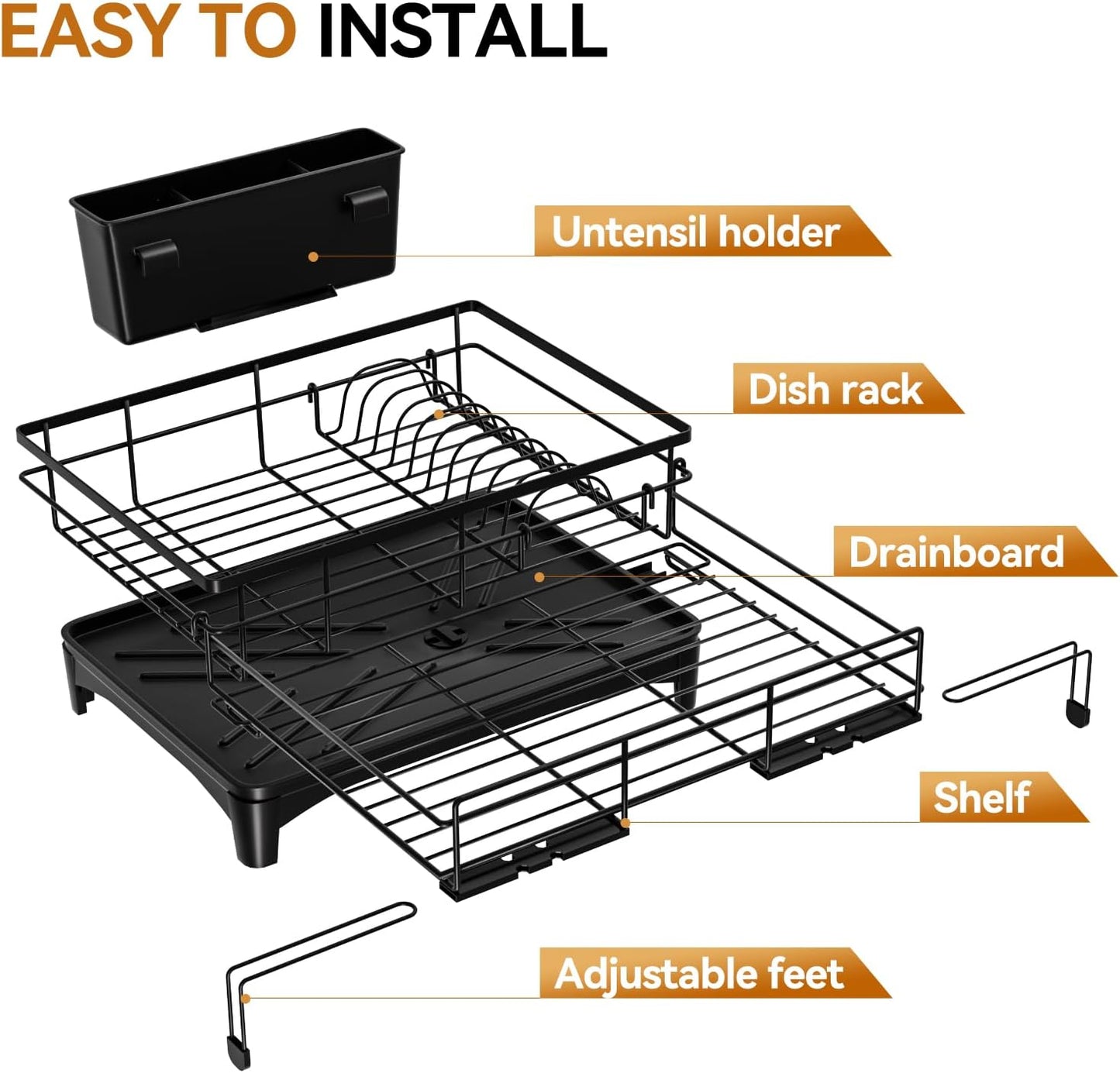 Dish Drying Rack - Expandable Rack, Large Capacity Dish Drainer for Kitchen Counter