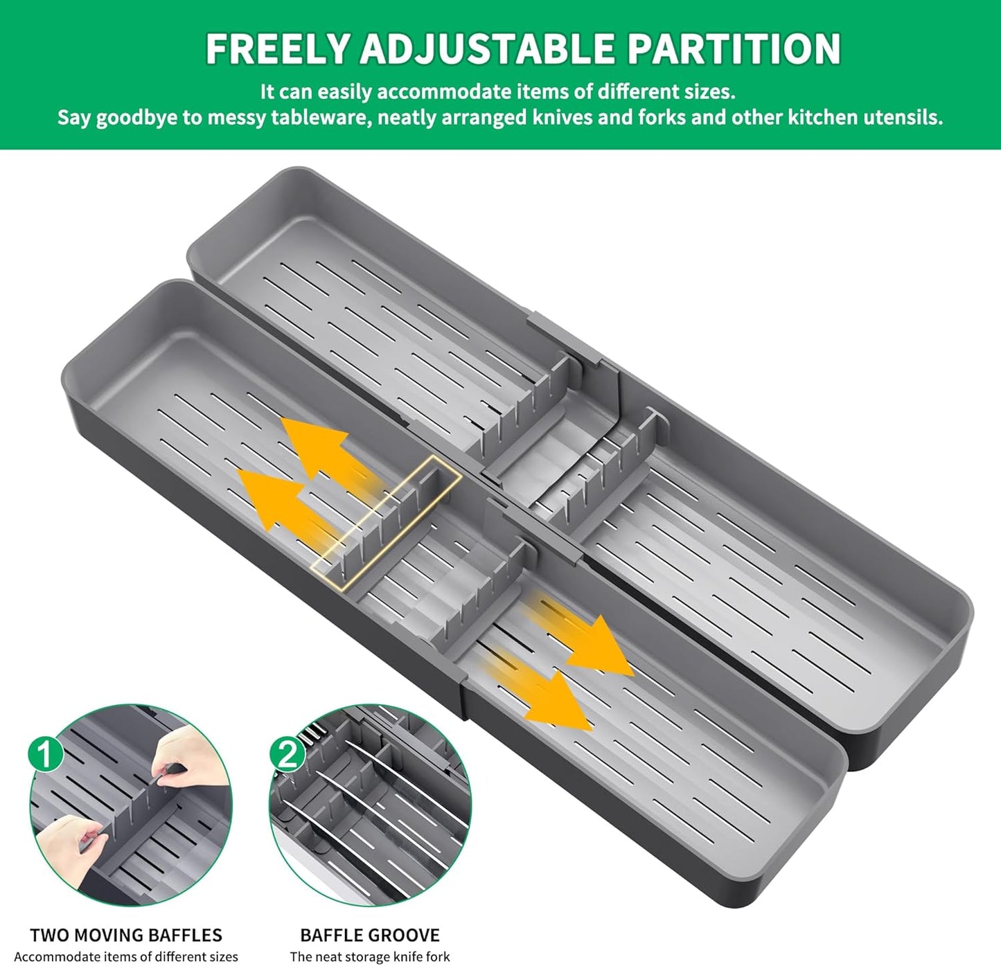 Kitchen Drawer Silverware Organizer, Adjustable Cutlery Organizer, Expandable Utensils Holder