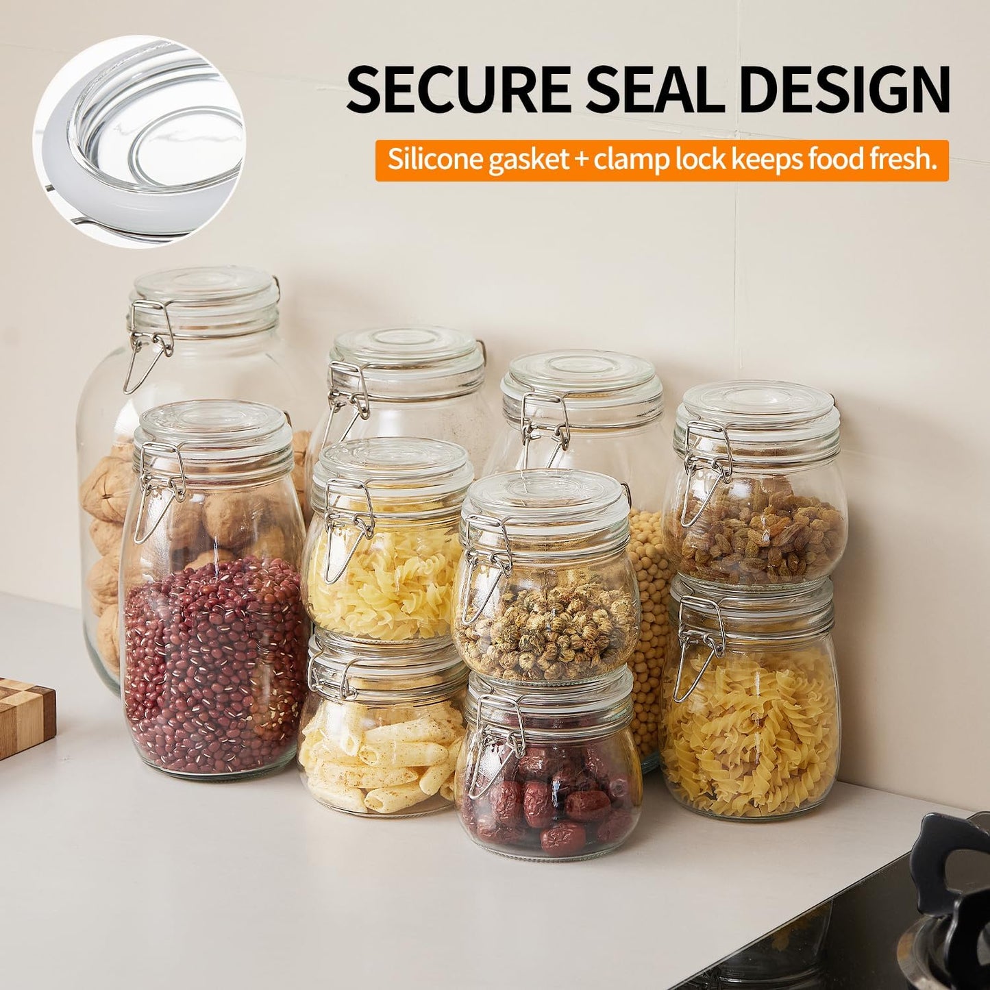 4 Pack 34oz Food Storage Jars with Airtight Lids