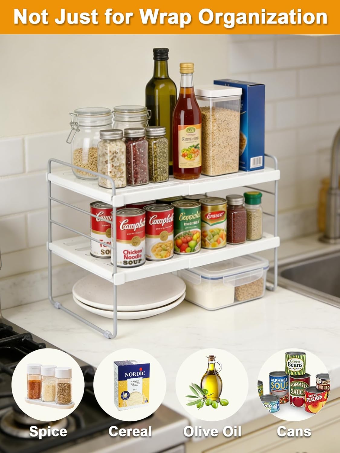 Foil and Plastic Wrap Organizer, Expandable Kitchen Pantry Storage