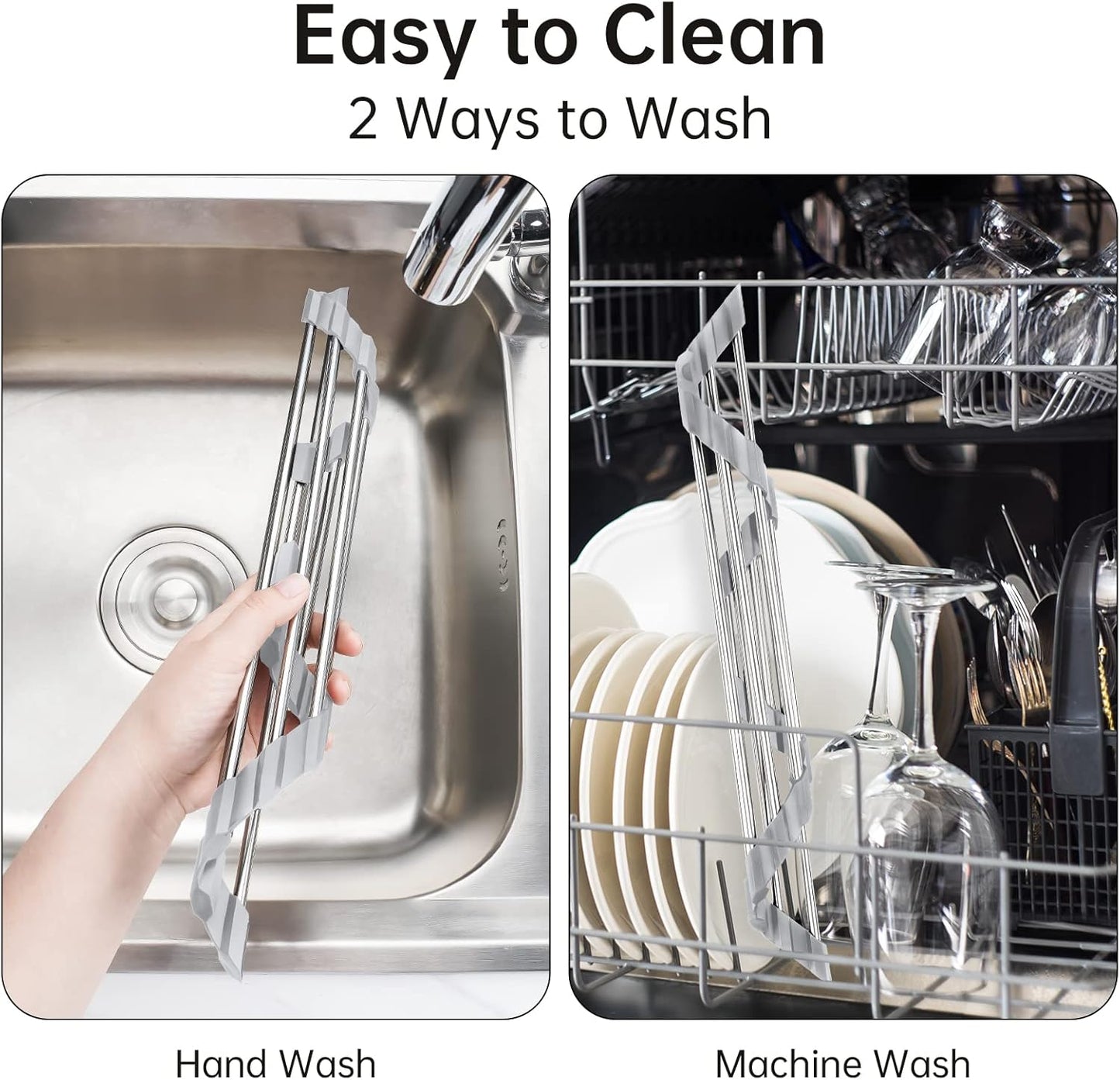 Triangle Roll-Up Dish Drying Rack for Sink Corner Small Foldable Stainless Steel Over The Sink Multipurpose Kitchen Drainer Caddy Organizer Storage Space Saver Shelf Holder (Gray)