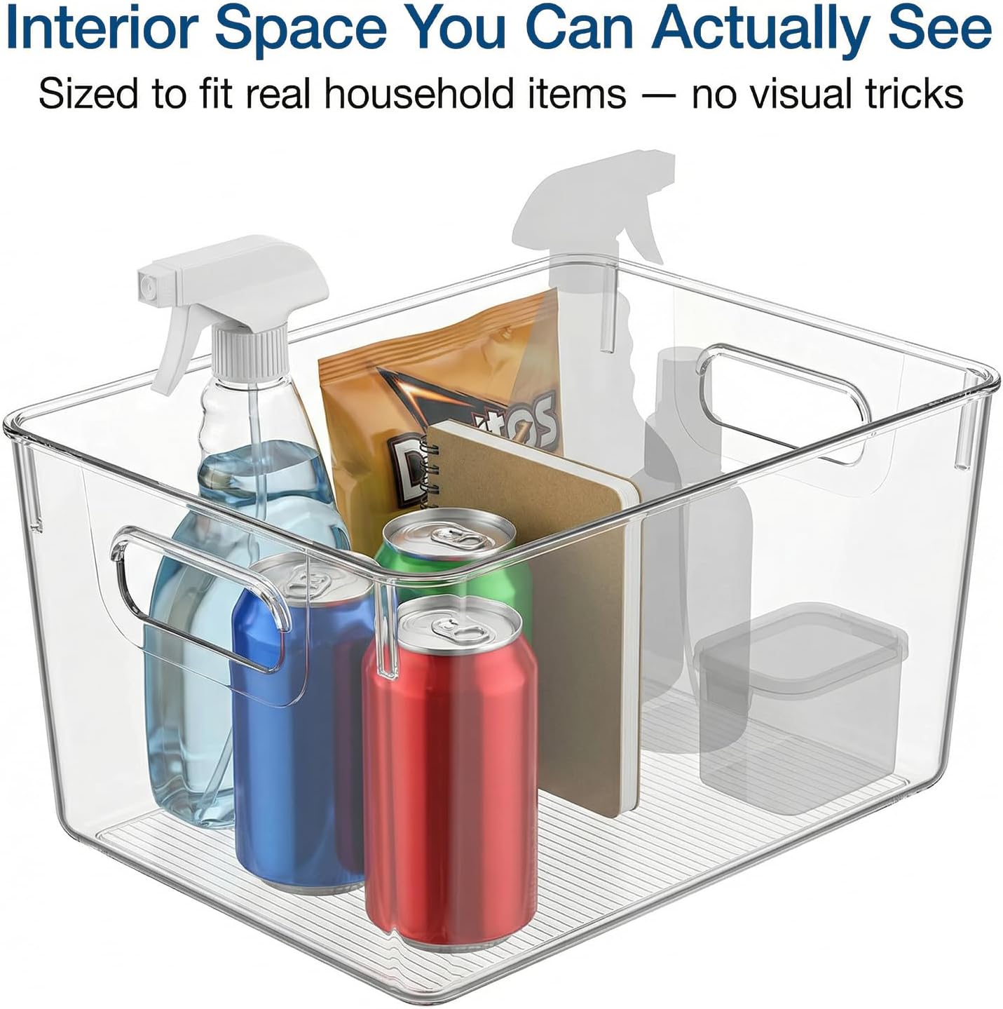 4 Pack Open Clear Plastic Storage Bins 11"x8"x6" Stackable Organizer Containers with Handle for Kitchen, Pantry, Fridge, Bathroom,Cabinet,Closet Storage