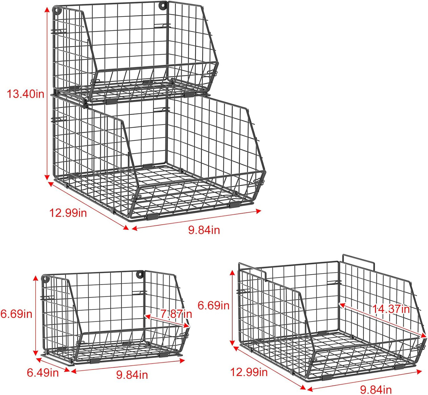 2-Tier Stackable Wire Baskets for Counter, Potato and Onion Storage Bin