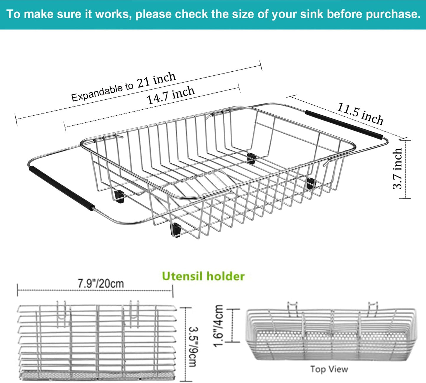 Expandable Dish Drying Rack Organizer and Utensil Cutlery Holder