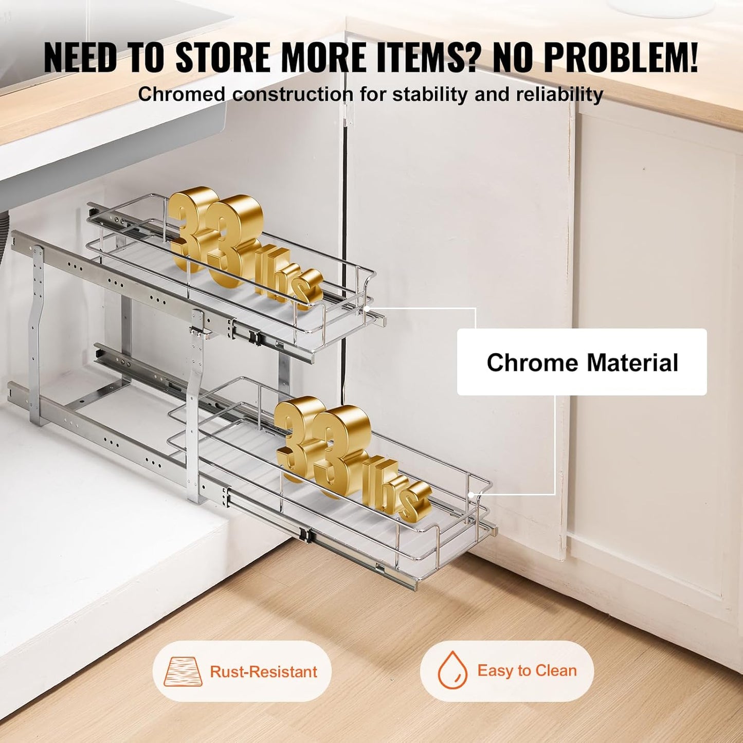 Pull Out Cabinet Organizer,8.5" W x 21" D x15.2 HHeavy Duty Slide Out Pantry Shelves