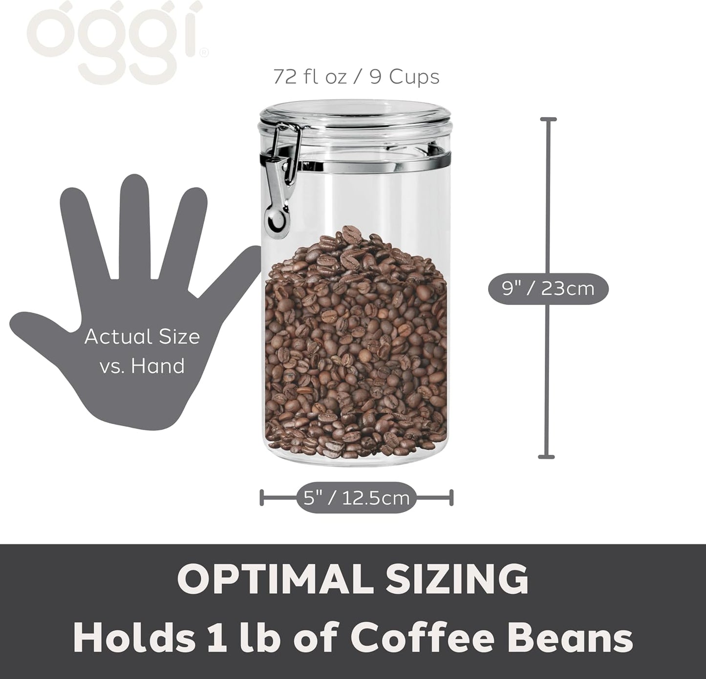 Large Clear Canister with Clamp Lid, 72 oz - Large Airtight Food Storage Container