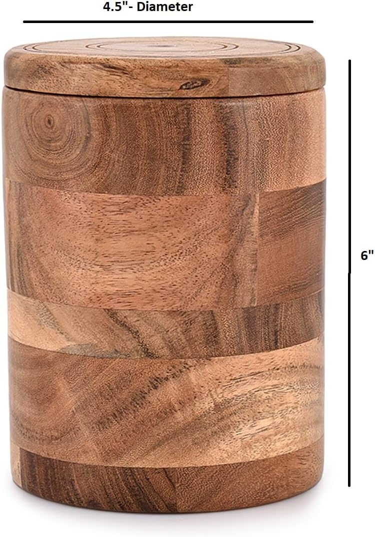 Acacia Wood round wooden storage jar with Lid for Keeping Cookies, Coffee, Flour, Sugar