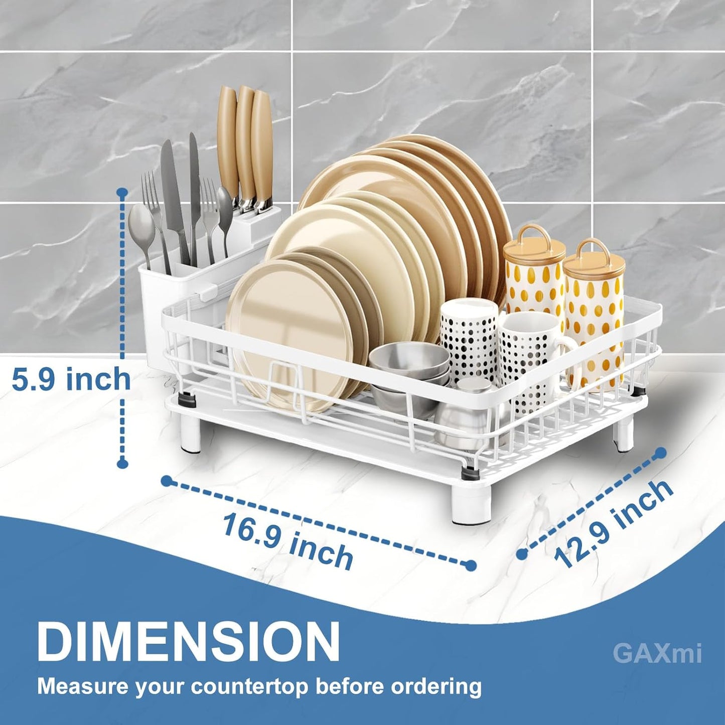 Dish Drying Rack Over The Sink Drainer with Drainboard Utensil Holder, 1-Tier White