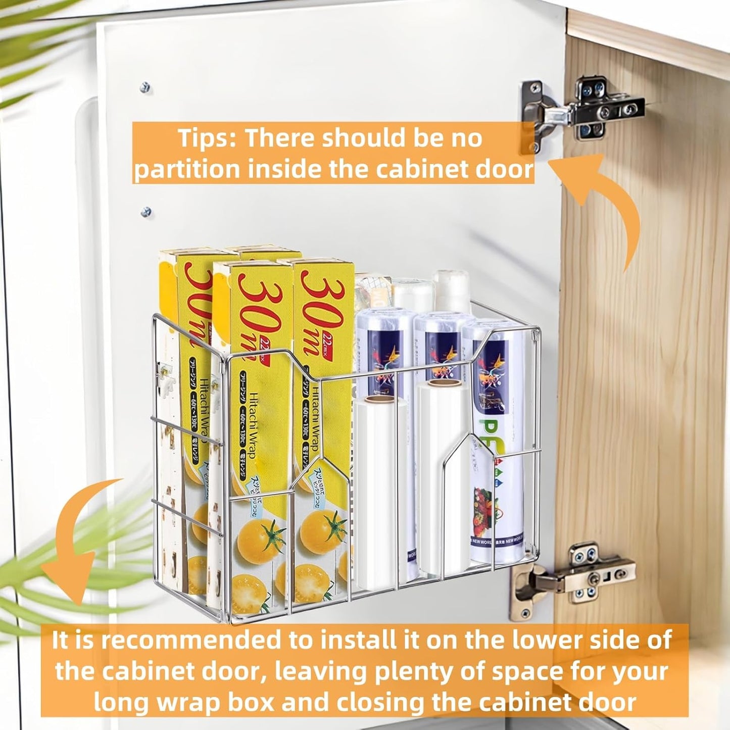Kitchen Wrap Organizer Rack Wall Mount, Cabinet Door Organizer Storage