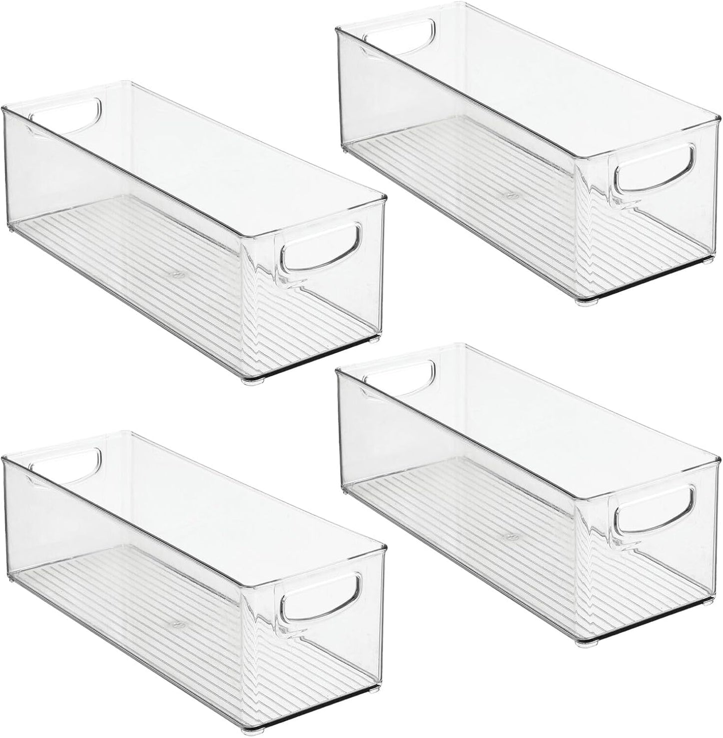 Plastic Stackable Kitchen Organizer - Storage Bin with Handles for Refrigerator, Freezer, Cabinet