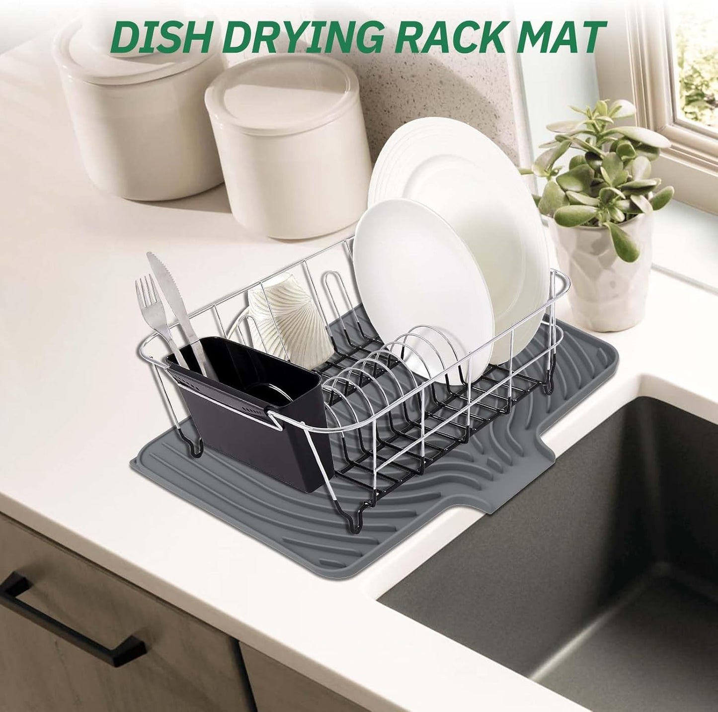 Dish Drying Mat, 17.7" x 11.8 " Drying Matt Kitchen Counter, Dish Drying Rack Mat
