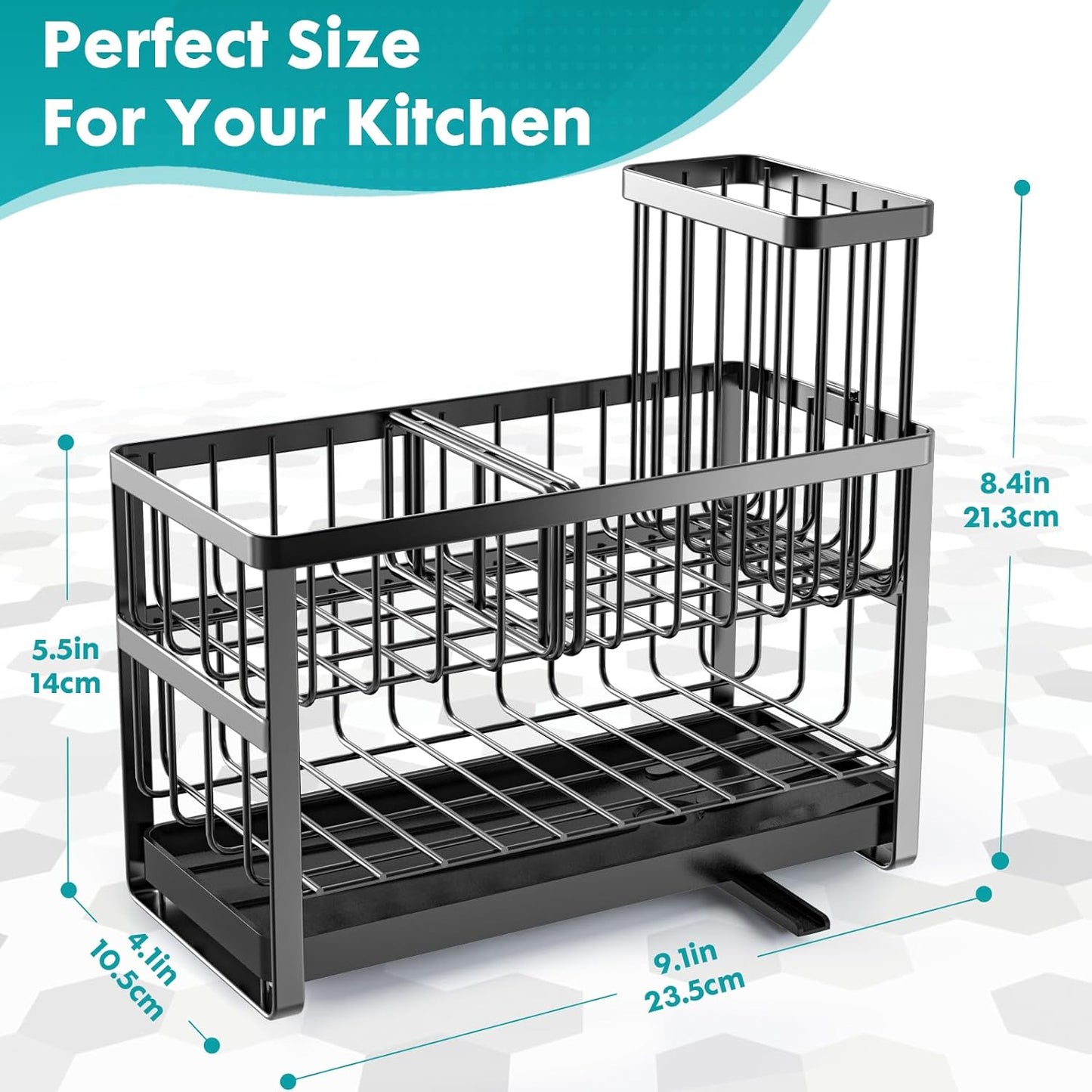 Kitchen Sponge Holder,Sink Caddy Organizer with High Brush Holder,Stainless Steel Sink Box Dish Scrubber Holder,Soap Tray for Kitchen Counter Accessories & Storage Rack(2 Tier - Black)