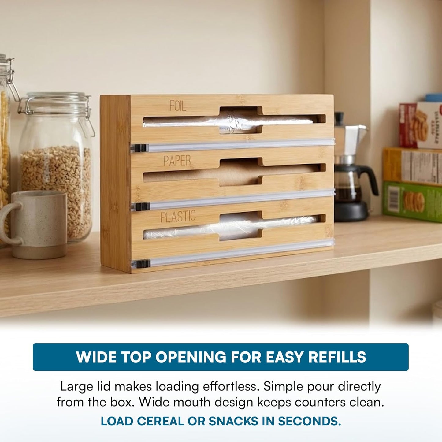 Honey Can Do 3-In-1 Bamboo Food Wrap Organizer With Safety Cutter | Plastic, Wax