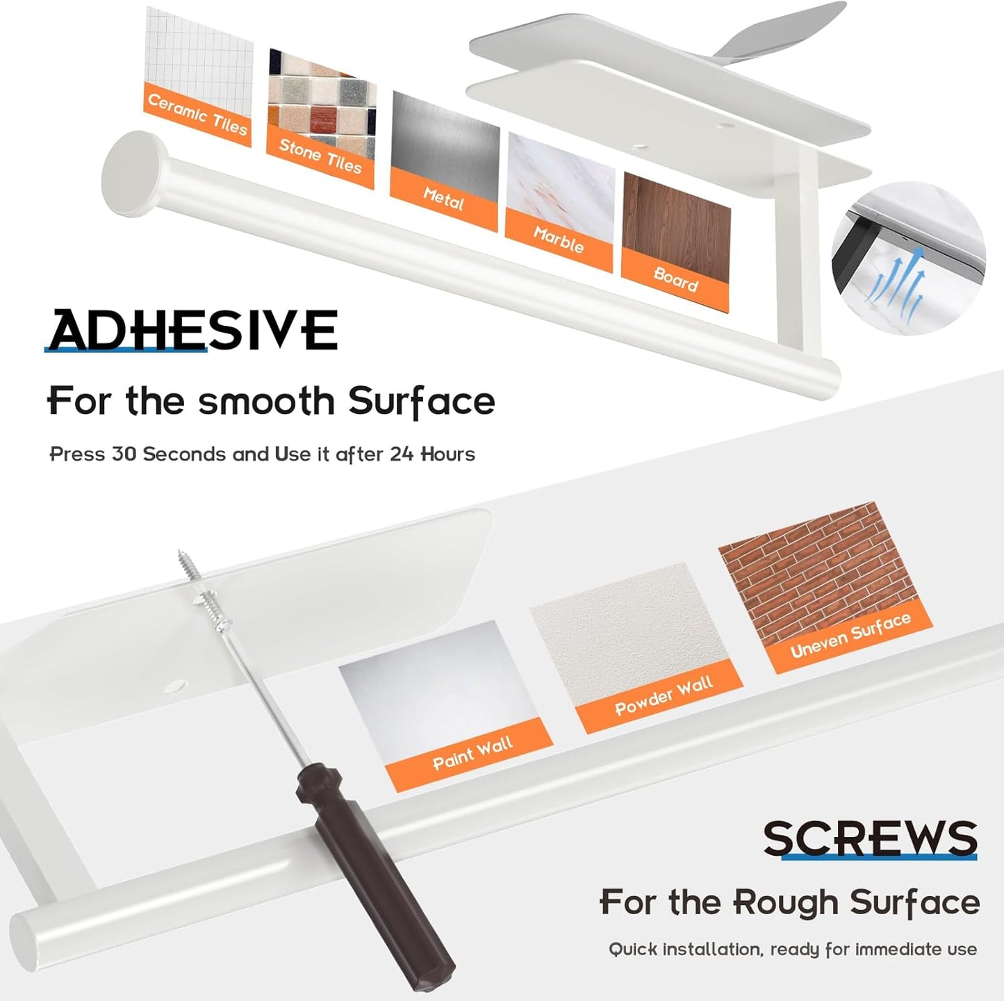 White Paper Towel Holder Wall Mount, Under Cabinet Paper Towel Holder White