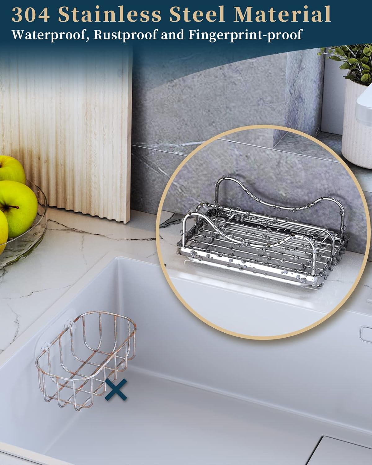 Sponge Holder for Kitchen Sink - Movable Sink Caddy for Countertop Organizer