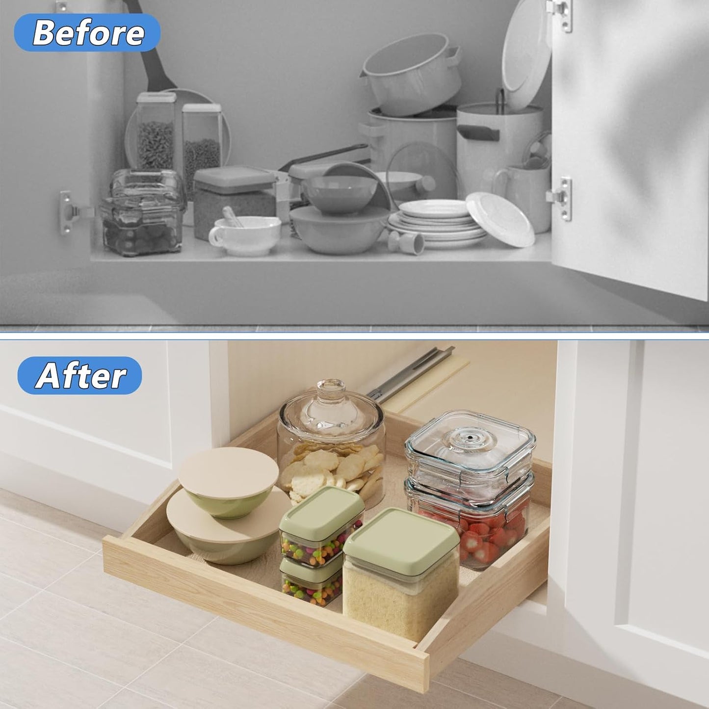 Single Pull Out Organizer 16½”W x 21”D, Soft Close Slide Out Drawer Storage Shelves for Kitchen