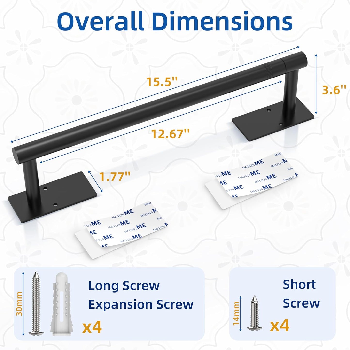 Paper Towel Holder Under Cabinet, Wall Mounted or Adhesive Stainless Steel Paper Towel Holder,Square Base Paper Towel Rack for Kitchen, RV, Bathroom (Matte Black)