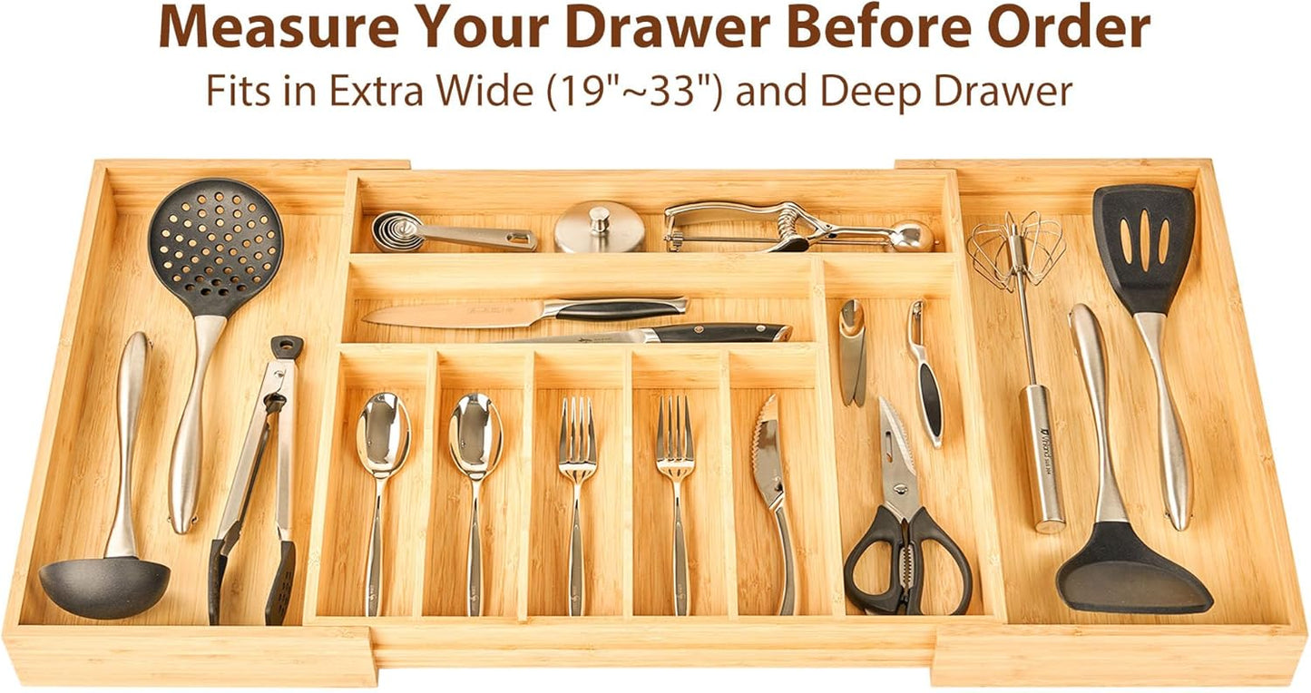 Extra Large Expandable Kitchen Siverware Utensils Drawer Organizer, 19" Deep for Big Drawer
