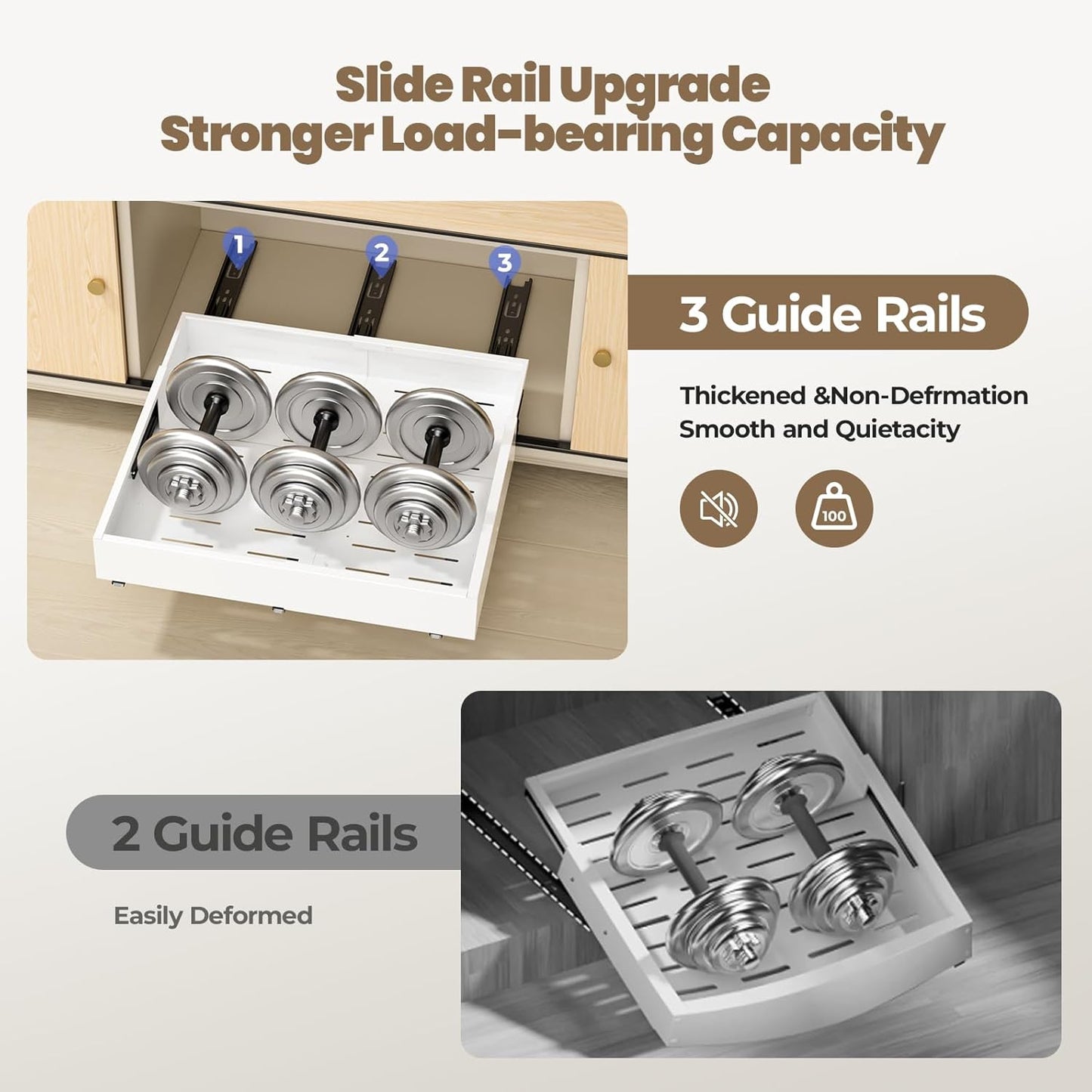 Pull Out Cabinet Organizer, Expandable Width (11.4"-19.4") and Depth (16.7"-21") With 3 Rails