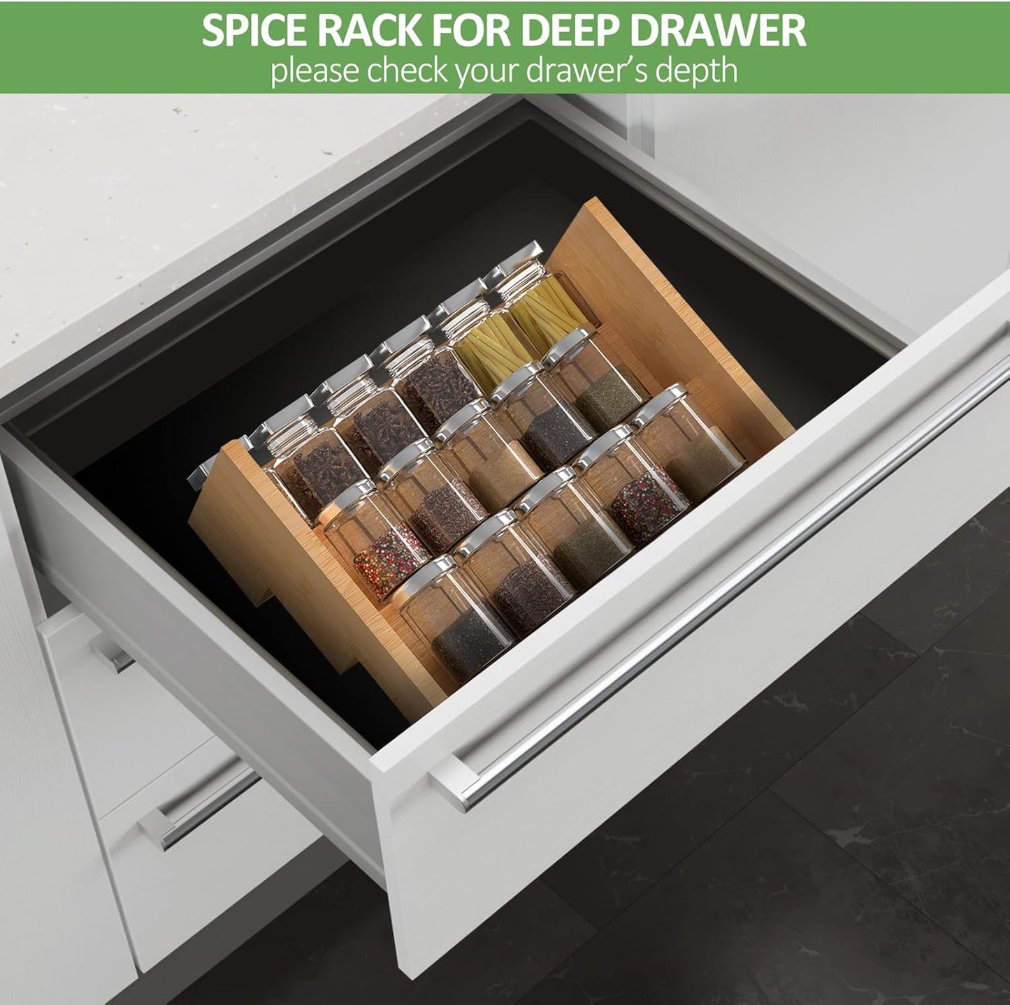 2 Pack Bamboo Spice Rack Organizer for Kitchen Counter