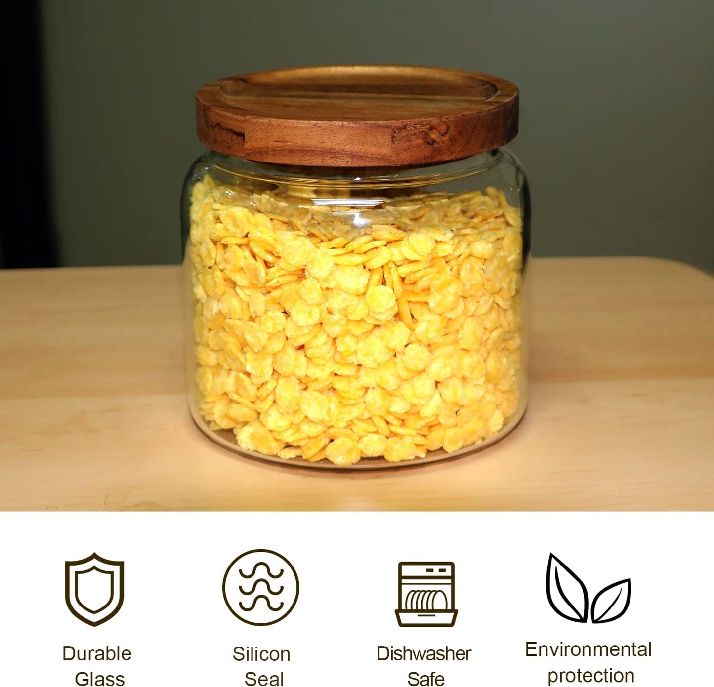 Glass Jars,Set of 4 Glass Food Storage Containers with Wooden Lids,Clear Glass Canister Sets for Sugar,Tea,Coffee,Snack,Spice,Herbs(33 oz/ 1000 ml)