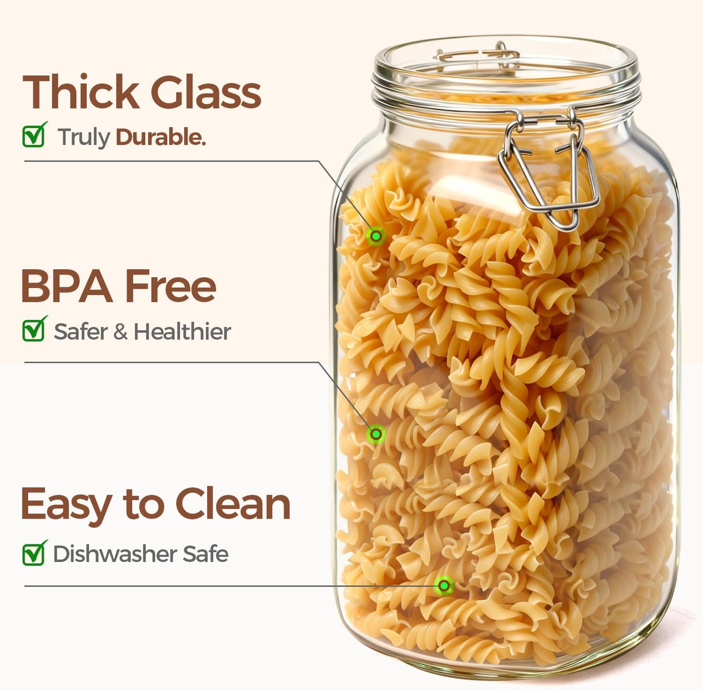 3-Pack 78oz Large Square Airtight Glass Jars for Bulk Food