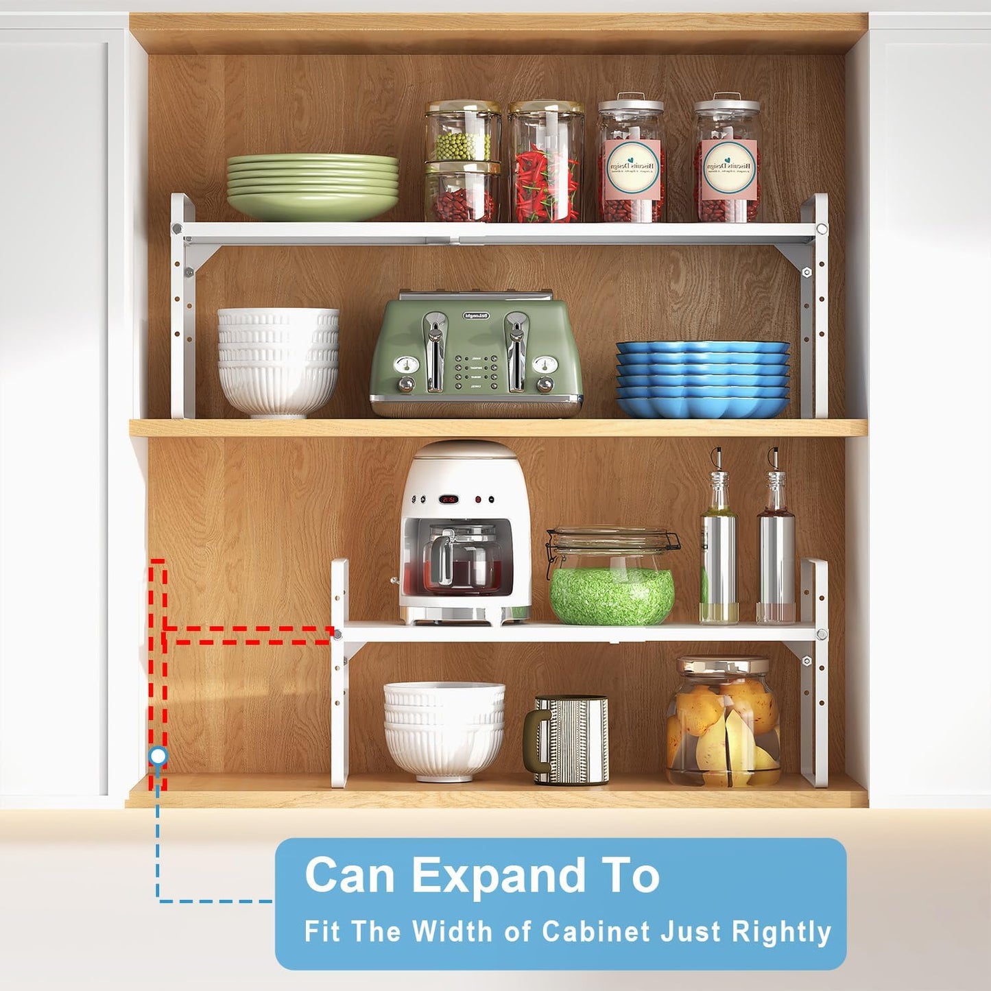 Set of 2 Expandable Cabinet Shelf Organizer, Stackable Kitchen Countertop Shelves Spice Racks