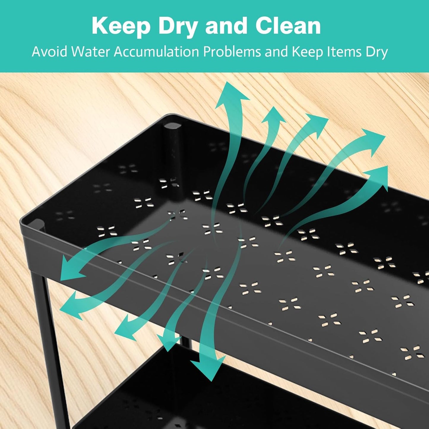 Under Sink Organizers 2 Pack, Pull-Out Sliding Cabinet Organizer with 2-Tier Storage Shelf & 4 Hooks, Multi-Purpose for Kitchen & Bathroom (13 Inch, Black)