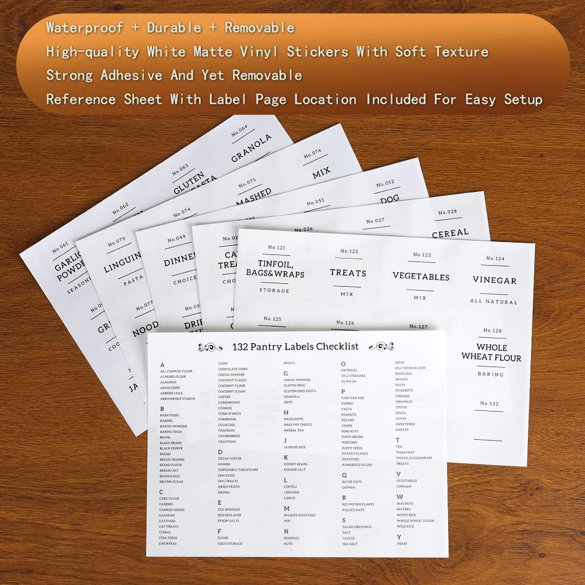 3 Pack Square Kitchen Storage Jars with Airtight Bamboo Lids and 132 Pantry Labels