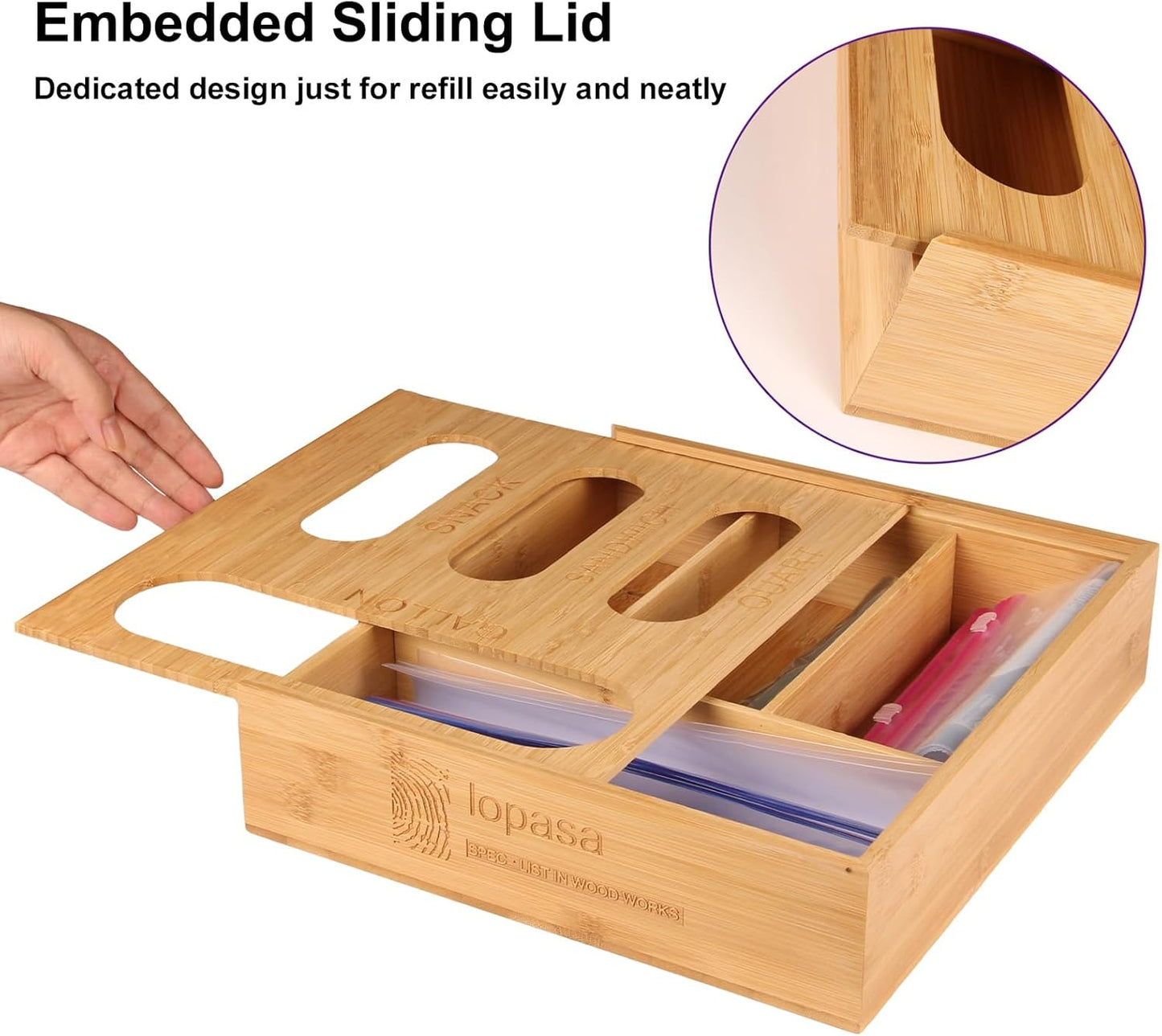 Baggie Organizer for Drawer Compatible with Ziplock Food Storage Bag