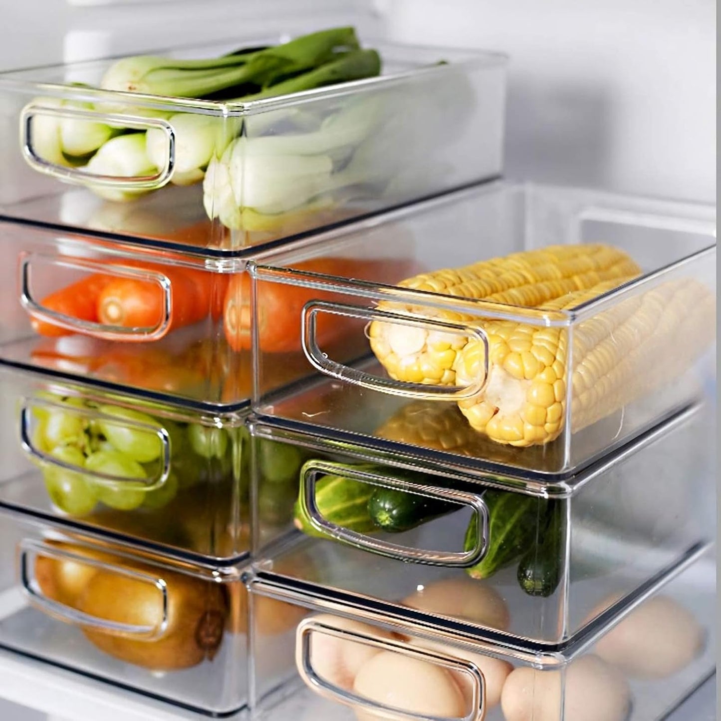 6 Pack Plastic Storage Bins for Pantry, Refrigerator, Countertop, Cabinet Organization