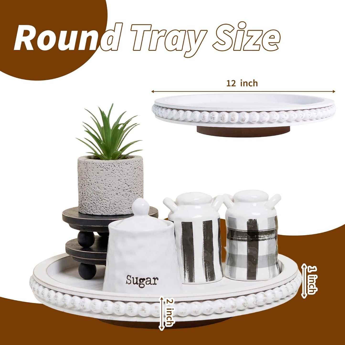 HPC Decor 12Inch Beaded Lazy Susan- Wooden Lazy Susan Organizer for Farmhouse Table Decor