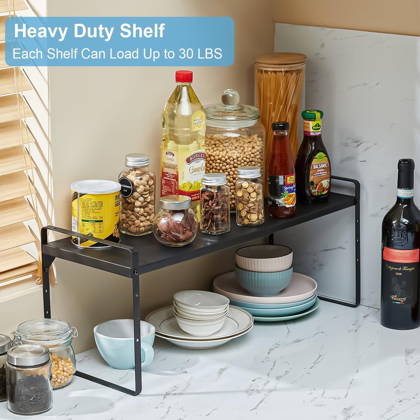 15.5 to 25.5 Inch Kitchen Cabinet Shelf Organizers, Adjustable Kitchen Counter Shelf Organizer