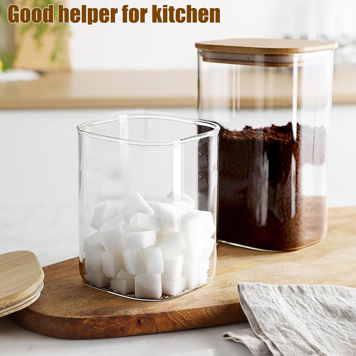 Small Size 38+20 oz Glass Food Storage Jars with Airtight Lids, Clear Glass Jar with Bamboo Lid
