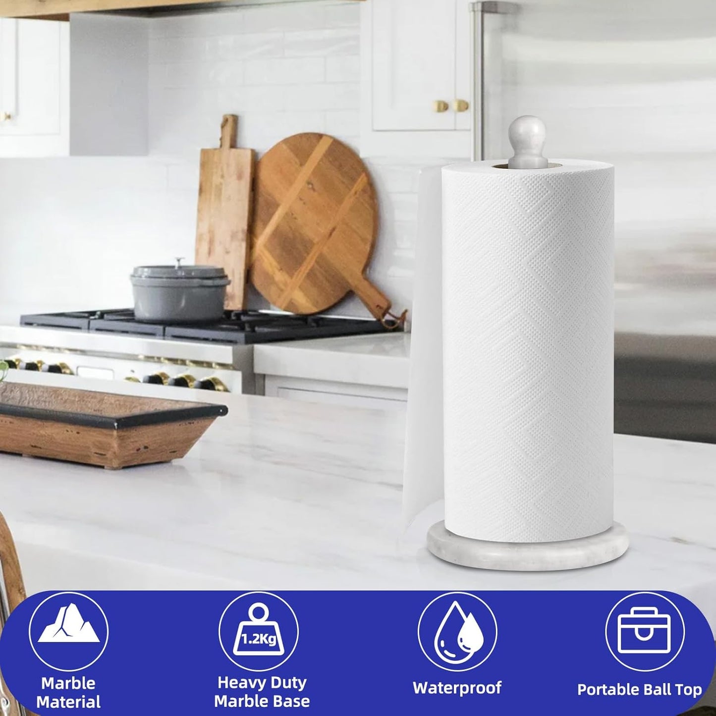 Natural Marble Paper Towel Holder for Kitchen Countertop