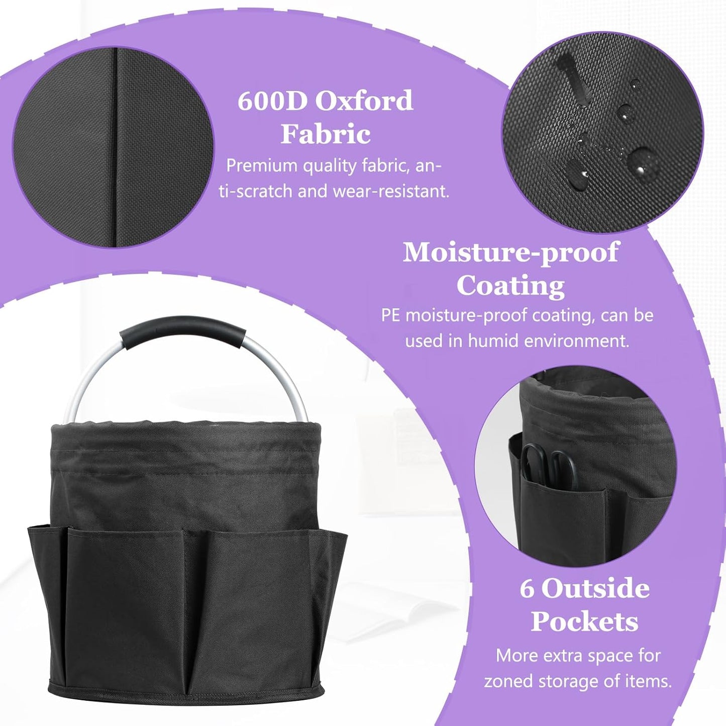 17L Cleaning Caddy with Handle and 6 Pockets, Foldable Cleaning Supply Caddy