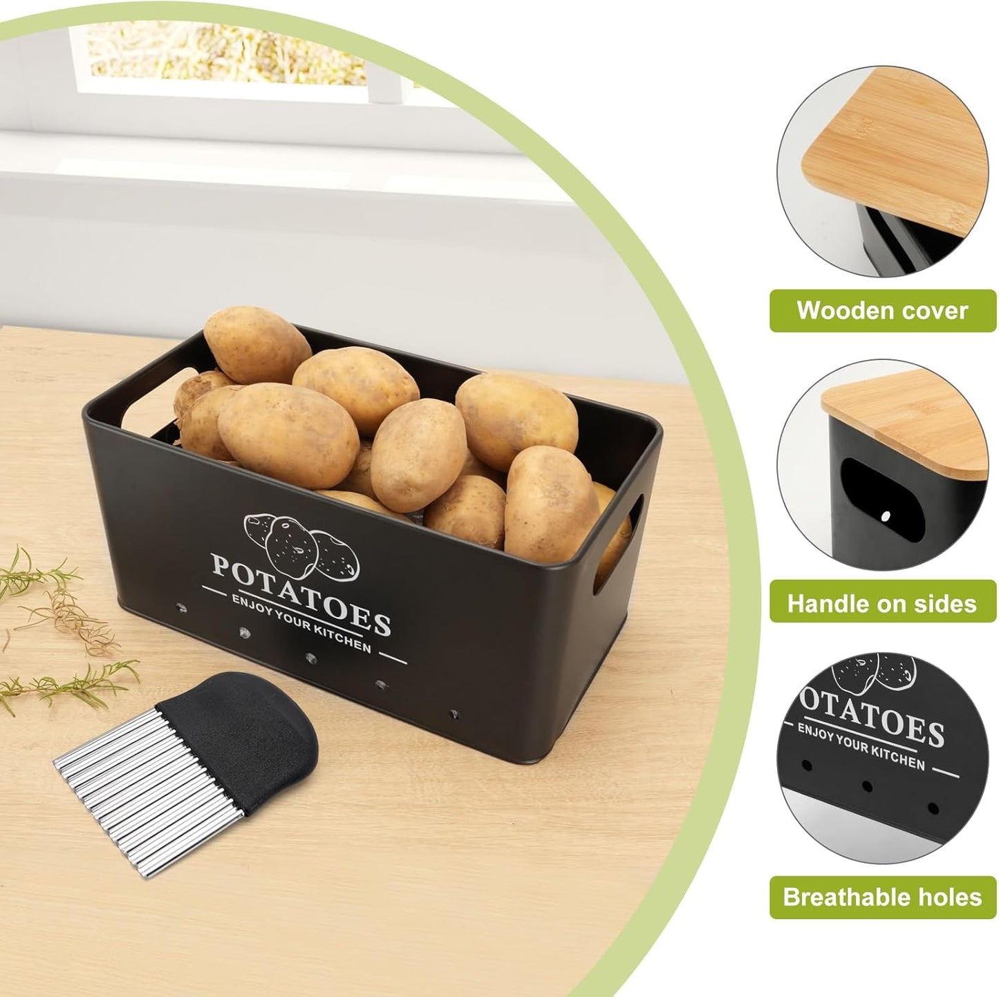 Kitchen Vegetable Storage Set of 3, Metal Onion Garlic Potato Storage Set