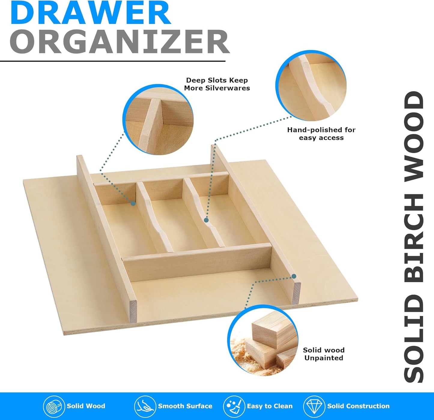 Premium Wooden Silverware Organizer for Kitchen Drawers, Utensil Tray for Kitchen Drawer