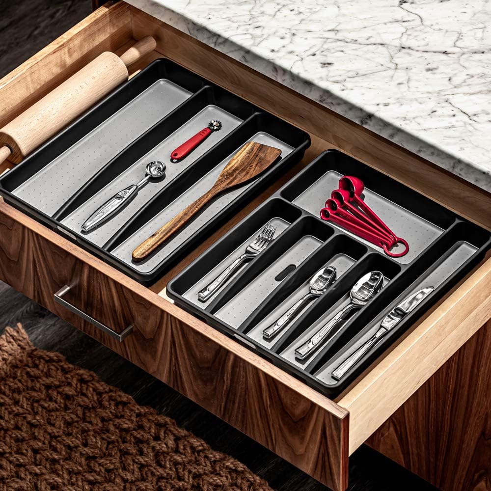 Classic Utensil Tray - Granite | CLASSIC COLLECTION | 3-Compartments | Kitchen Organizer | Non-slip Lining and Rubber Feet | Easy to Clean | BPA-Free Large