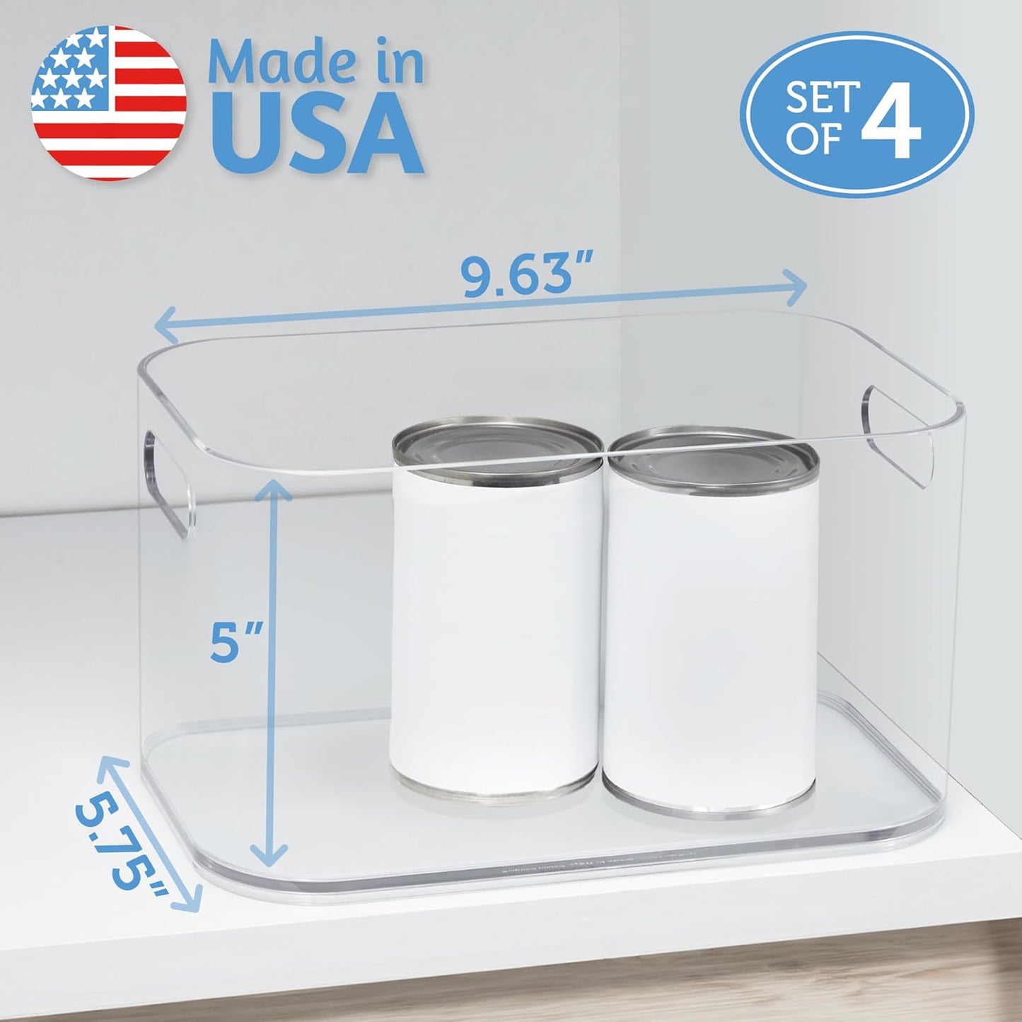 Bliss 10" x 6" Open Clear Pantry Organizer Bin, Set of 4