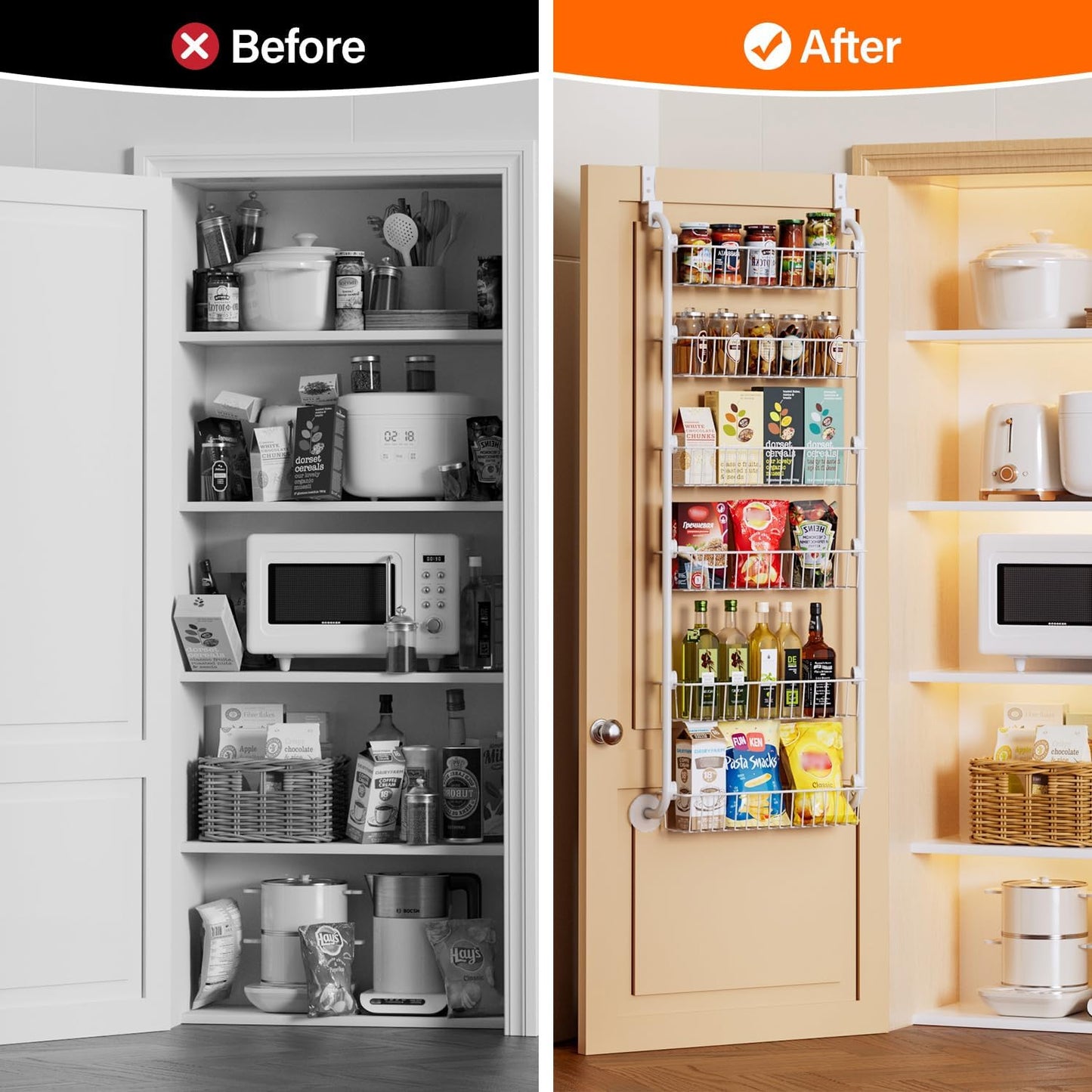 Over the Door Pantry Organizer, 6-Tier Pantry Organizers and Storage, Metal Cabinet Door Organizer