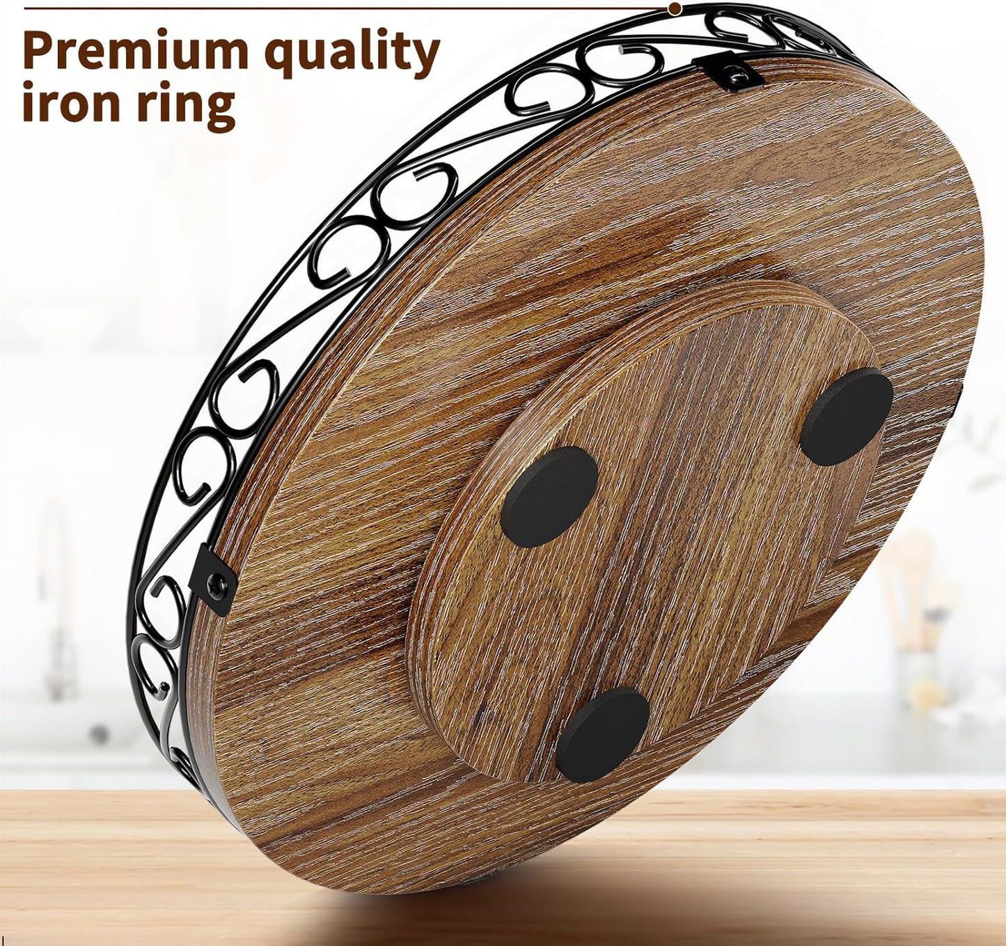 12" Lazy Susan Turntable Organizer for Table Top, Round Wooden Lazy Susan for Cabinet