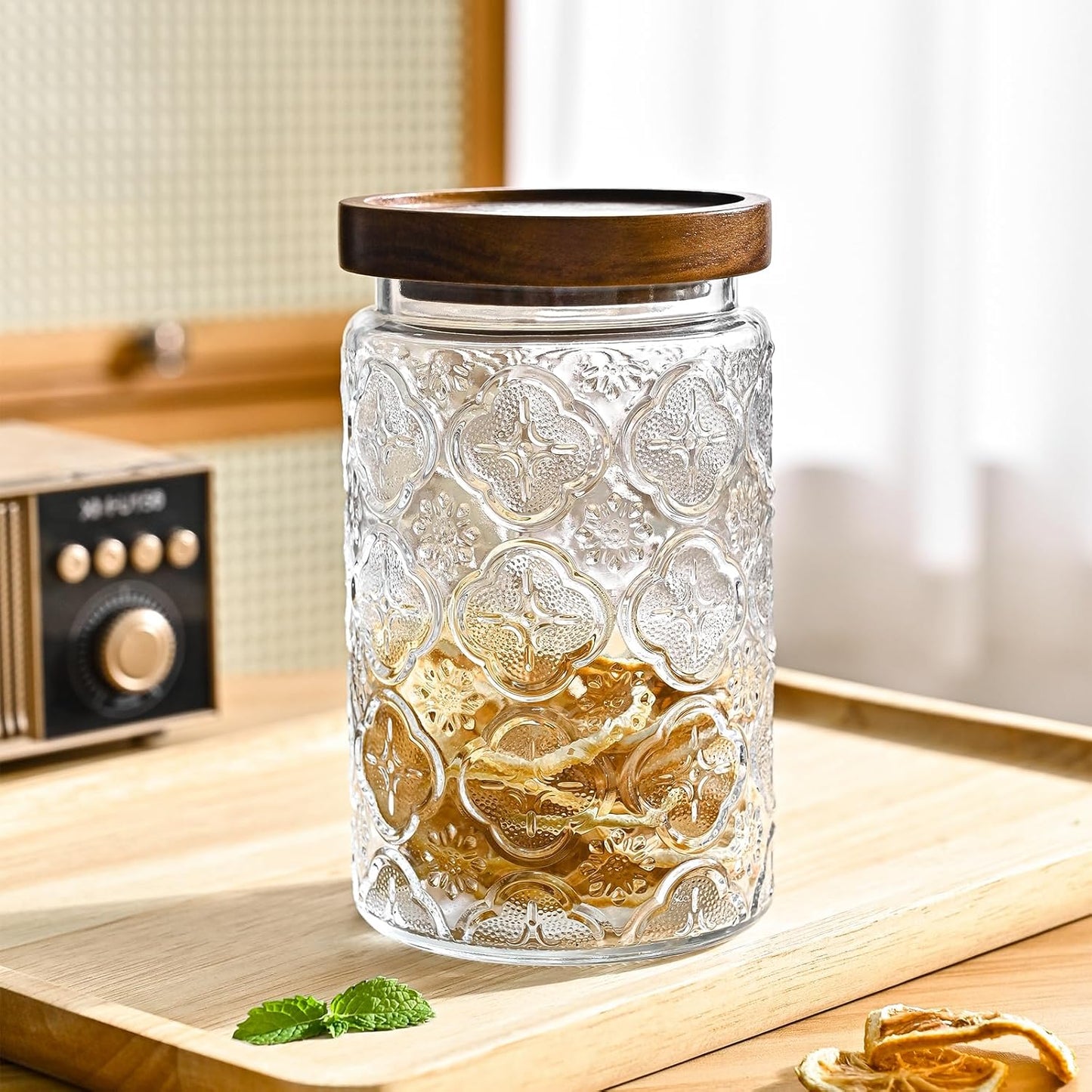 32oz Vintage Glass Jars With Lids, Airtight Food Storage Containers, Kitchen Canisters For Sugar