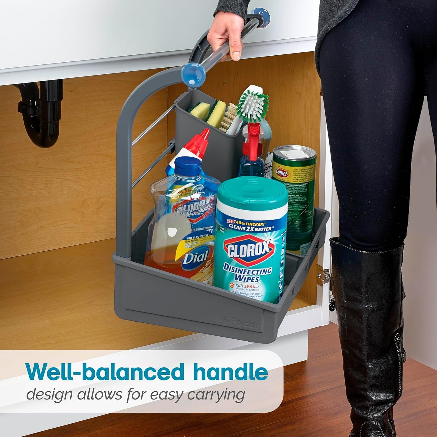 Under Sink Storage Caddy, Kitchen and Bathroom Organization and Storage with Tray
