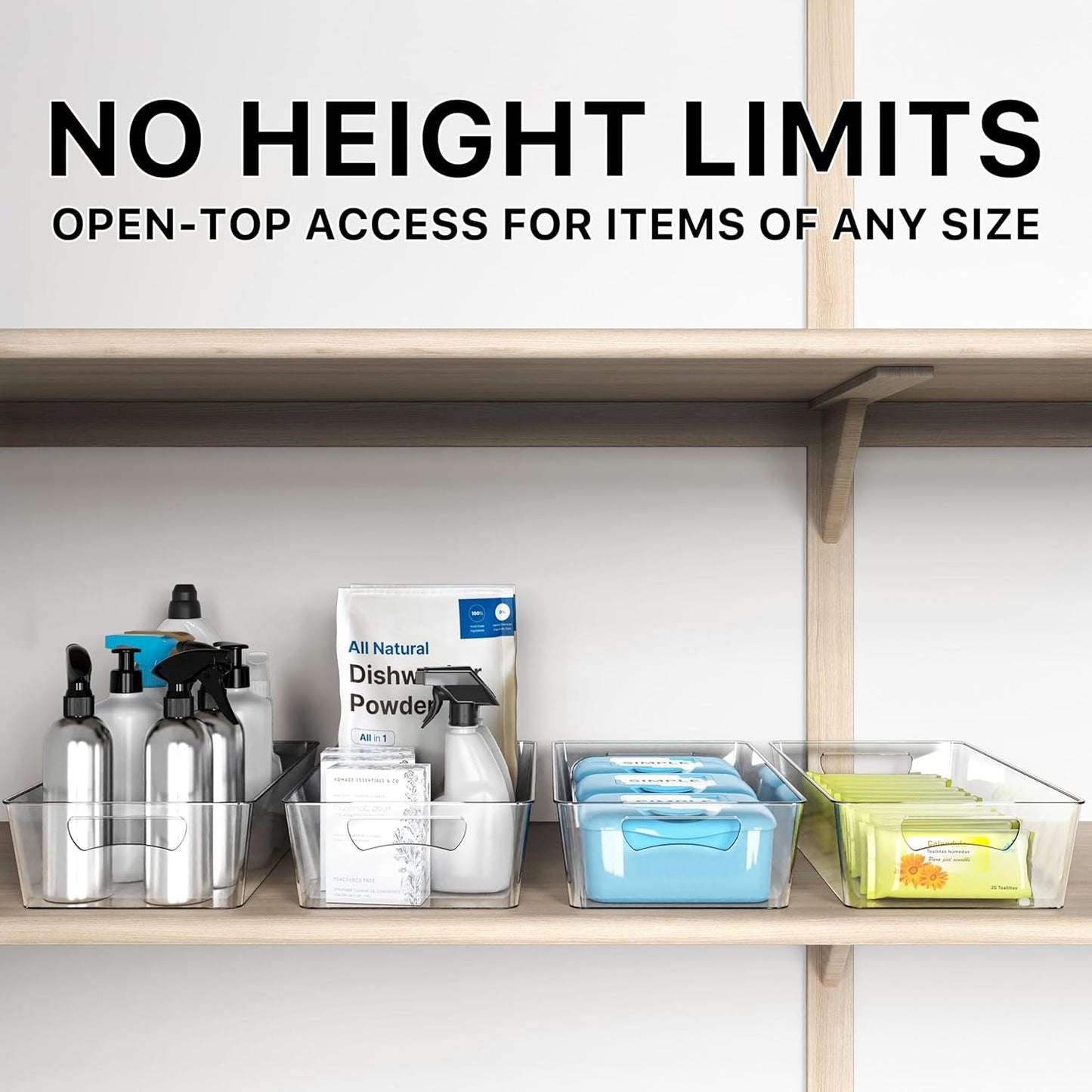 4 Pcs Kitchen Clear Bin Storage Organizer, 15" x 8" x 3.75"