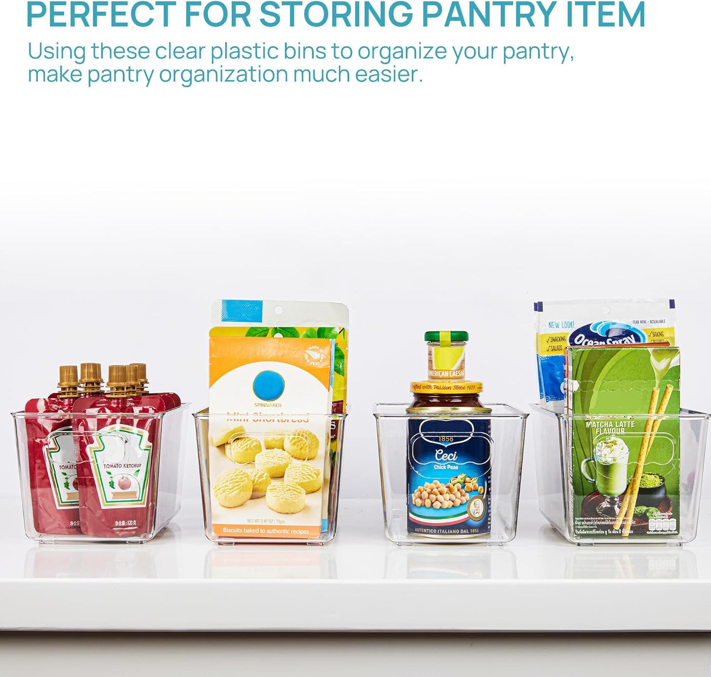 Clear Plastic Storage Bins, 6 PCS Pantry Organizer Bins with Handle for Refrigerator, Fridge